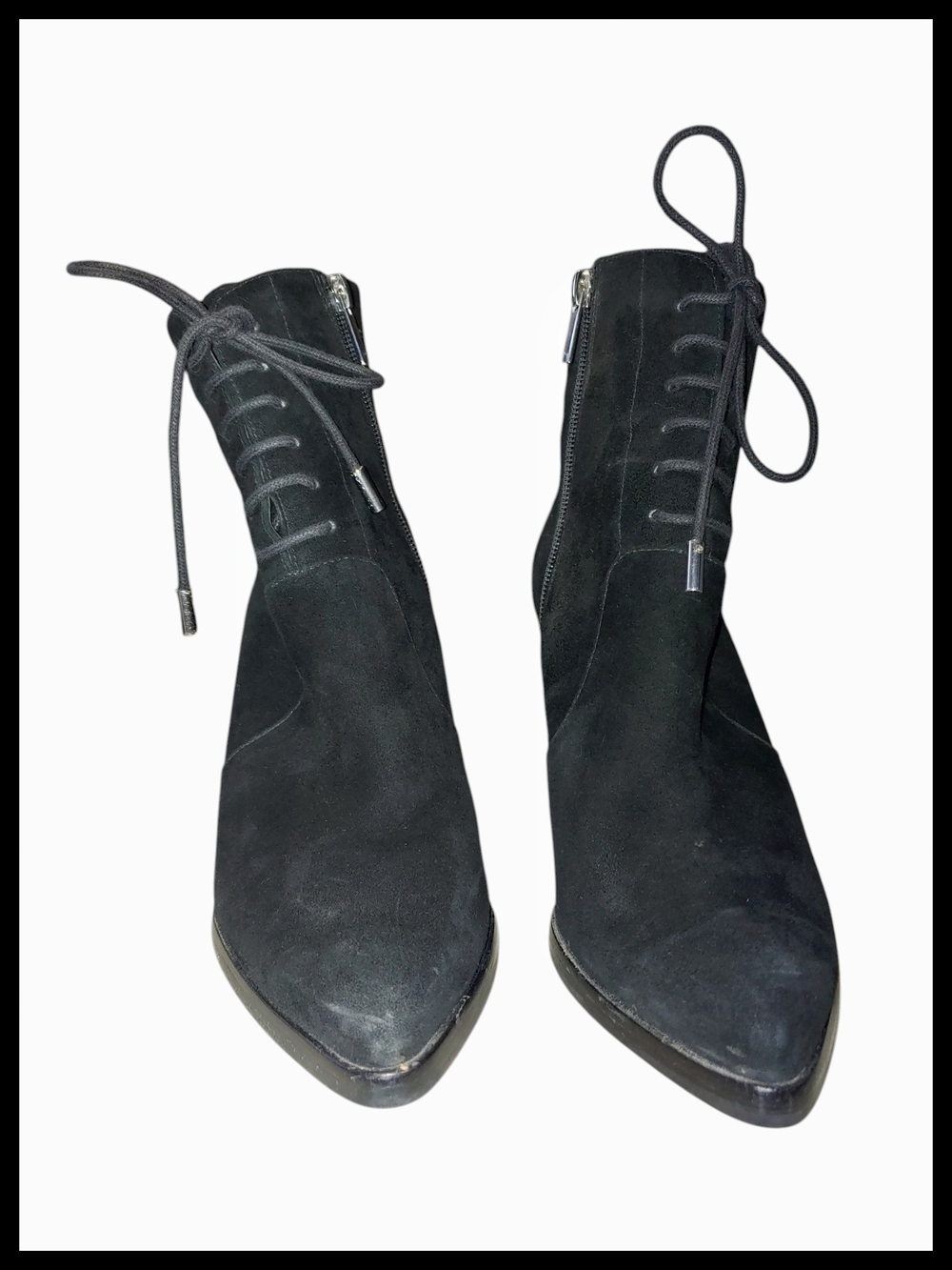 Black Suede Lace-Up Ankle Boots - Marc Fisher - Picture 6 of 9